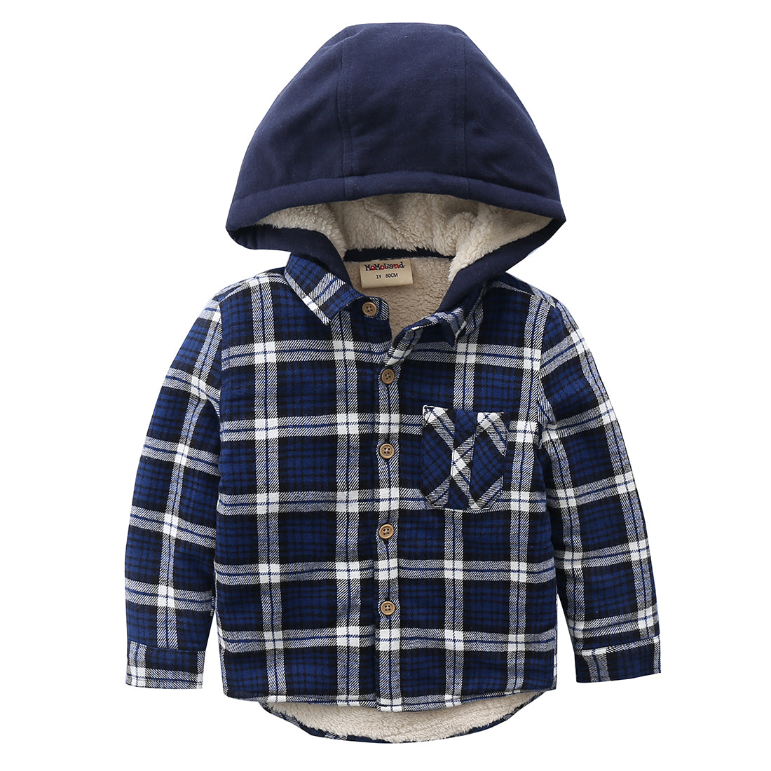 Boy Long Sleeve Teddy Fleece Lining Flannel Jacket with Hooded