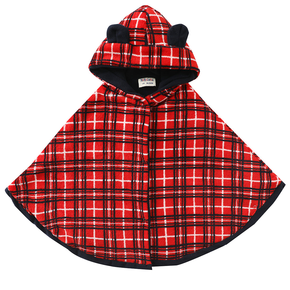 baby toddler hooded red/navy checked cloak