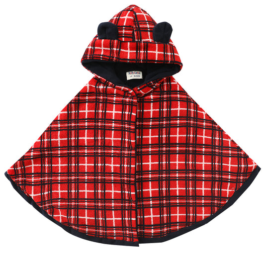 baby toddler hooded red/navy checked cloak