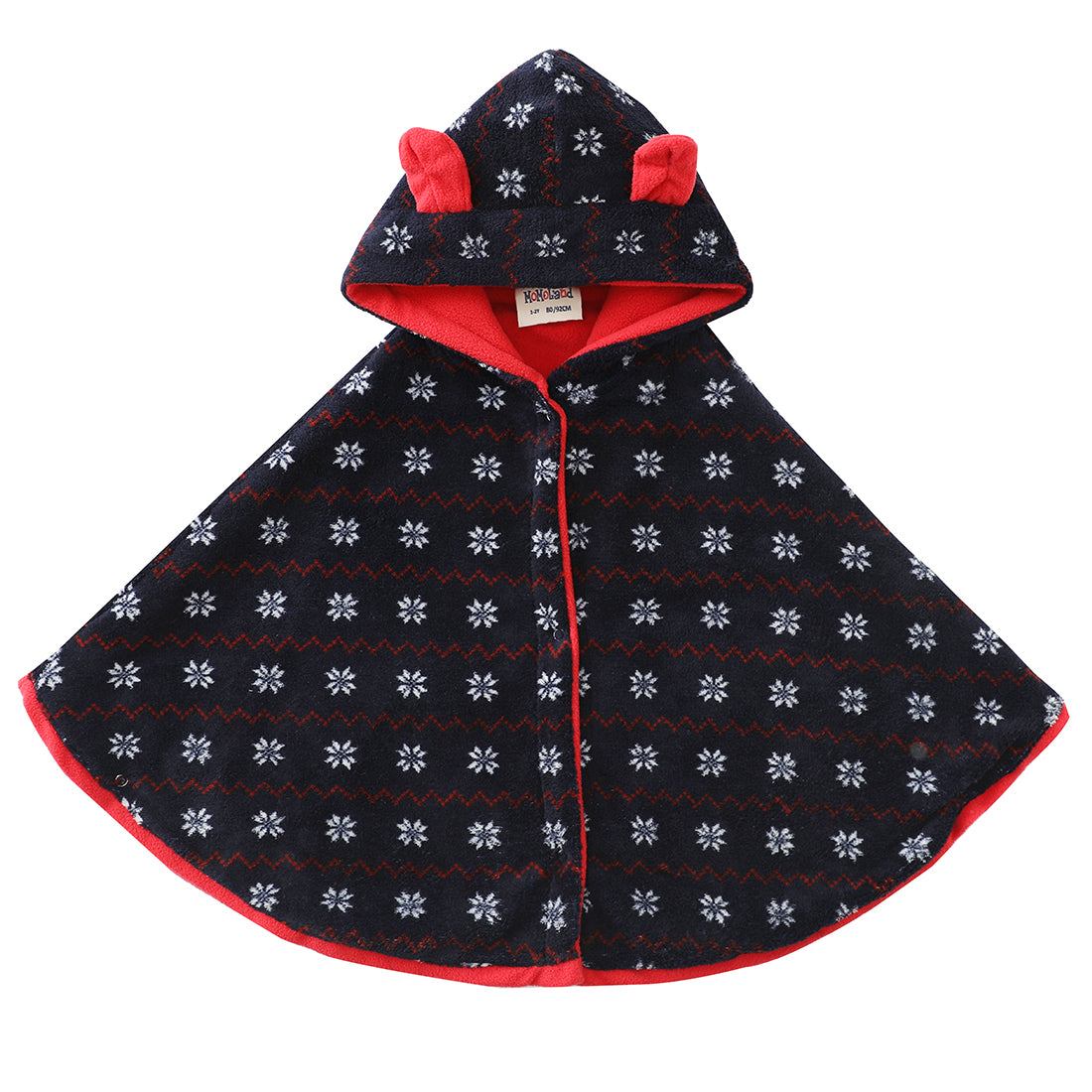 baby toddler hooded red/navy snowflake cloak