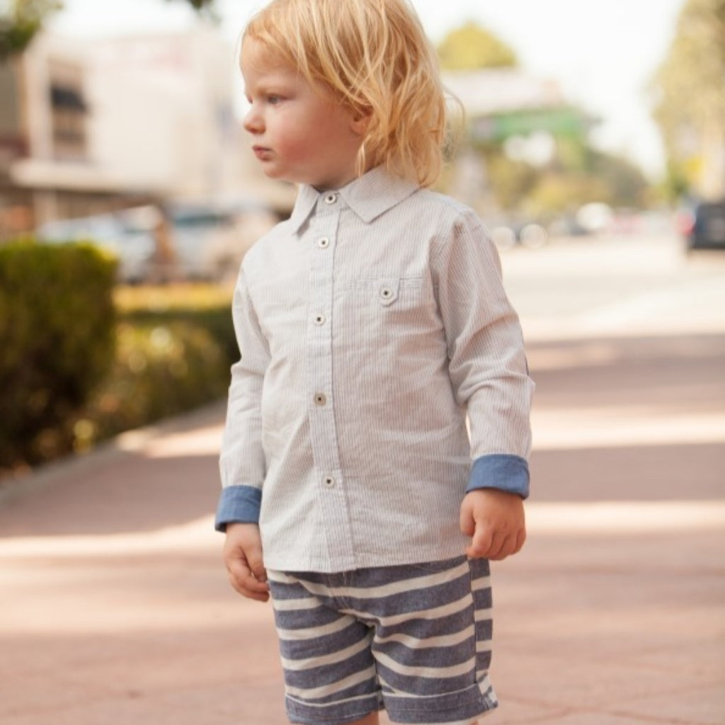toddler boy long sleeve grey stripes shirt model