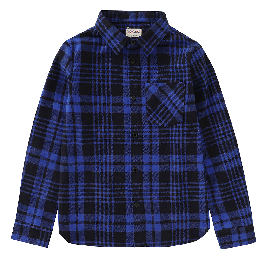 momoland boy long sleeve blue/black plaid flannel shirt front
