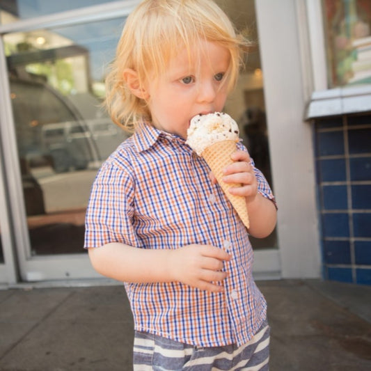 Baby Short Sleeve Blue/Orange Plaid Shirt
