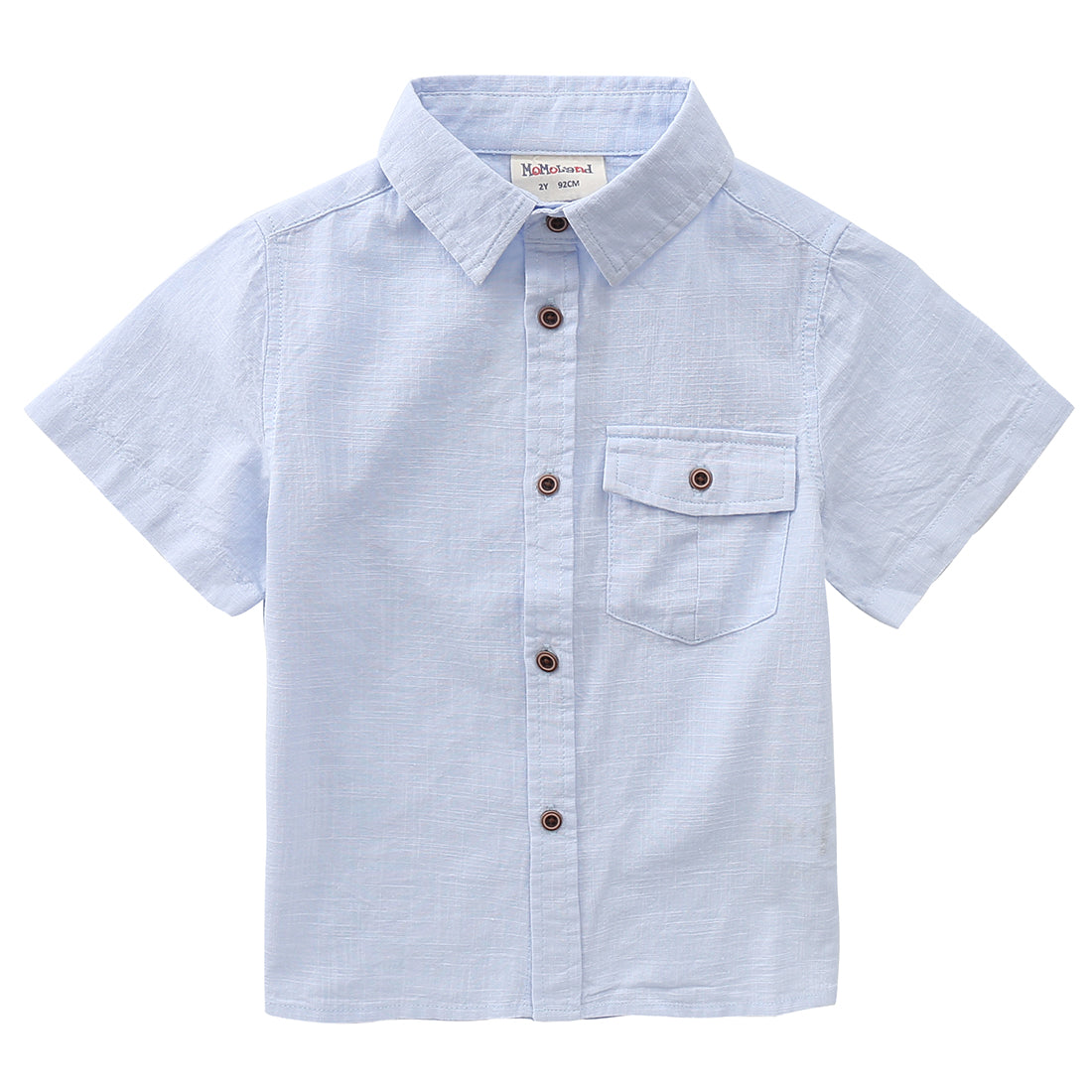 Boy Short Sleeves Fake Linen light blue shirt front