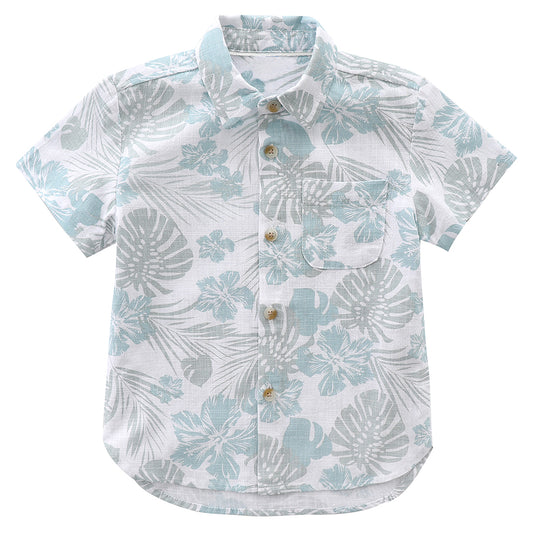 boy short sleeve allover print fake linen shirt front
