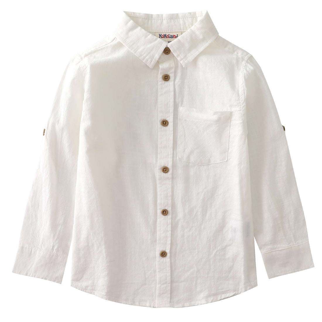 Momoland boy long sleeve fake linen off white shirt front-1