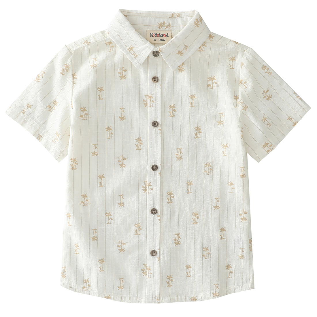 Boy Short Sleeves Print fake linen shirt front