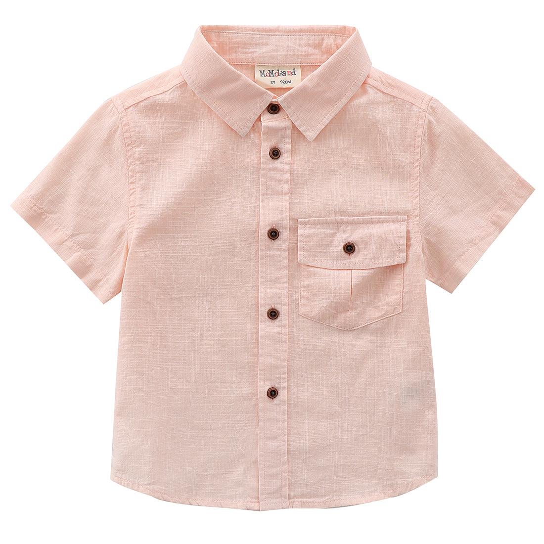 Boy Short Sleeves Fake Linen pink shirt front