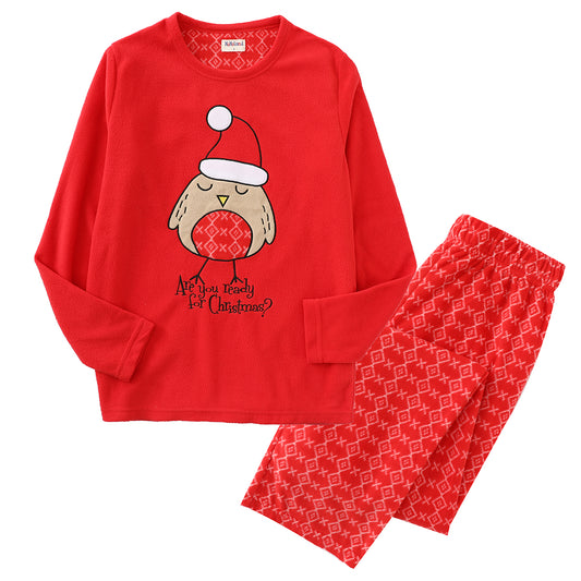 women long sleeve polar fleece christmas red/snowflake pajamas set front