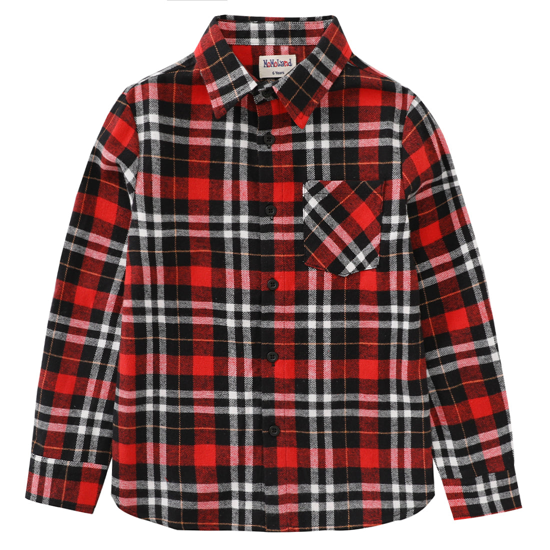 momoland boy long sleeve red/black plaid flannel shirt front
