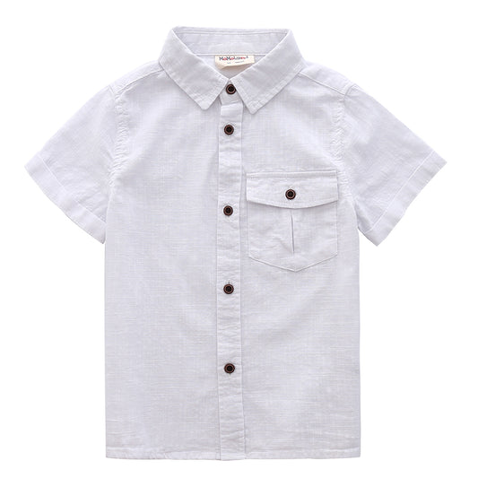 Boy Short Sleeve Fake Linen Design Shirts